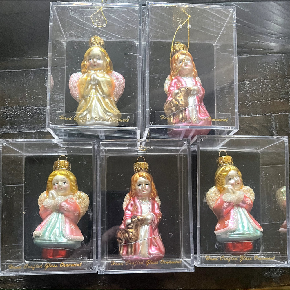 Handcrafted Glass Angel Ornaments lot of 5 Michaels Stores
